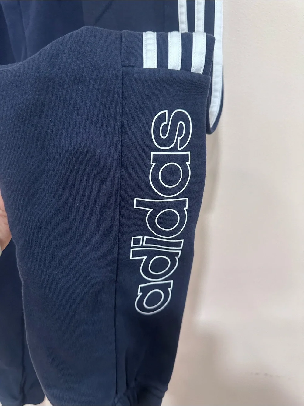 adidas navy  men’s Joggers with White Three-Stripes. Size M